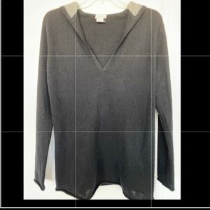 OATS Cashmere Hooded Sweater - Black w/gray accents